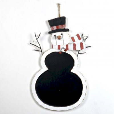 Tableau noir de table bonhomme de neige suspendu en bois dans le corps de la chaleur