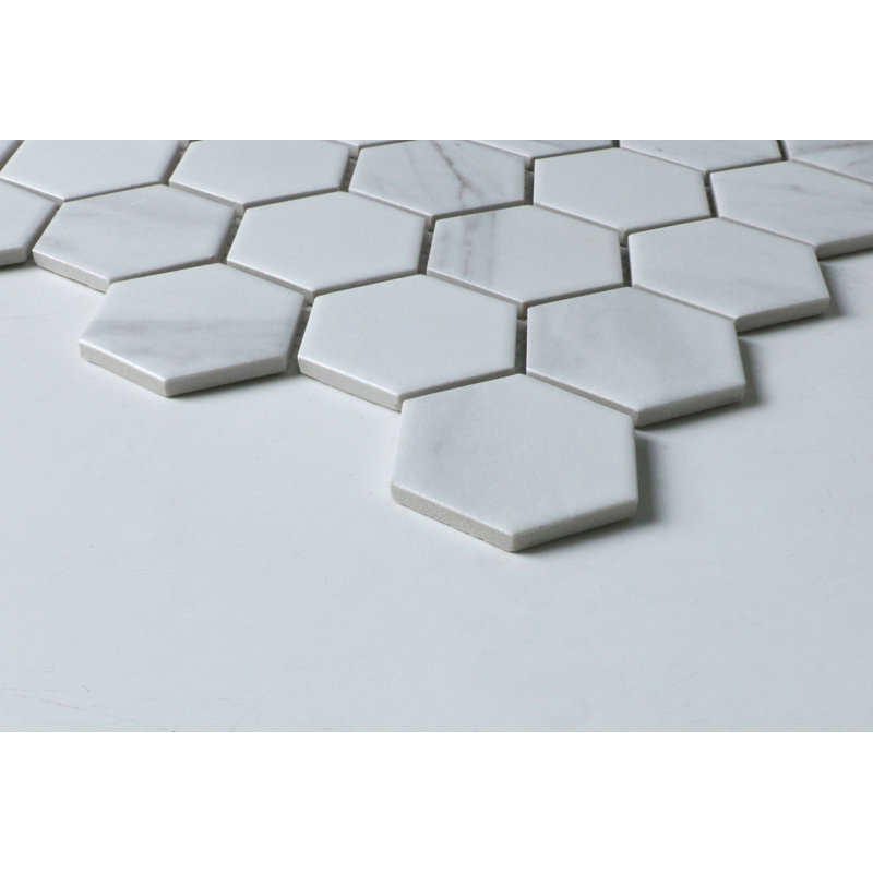 Perfection 2" x 2" Porcelain Honeycomb Mosaic Wall & Floor Tile, Matte Carrara