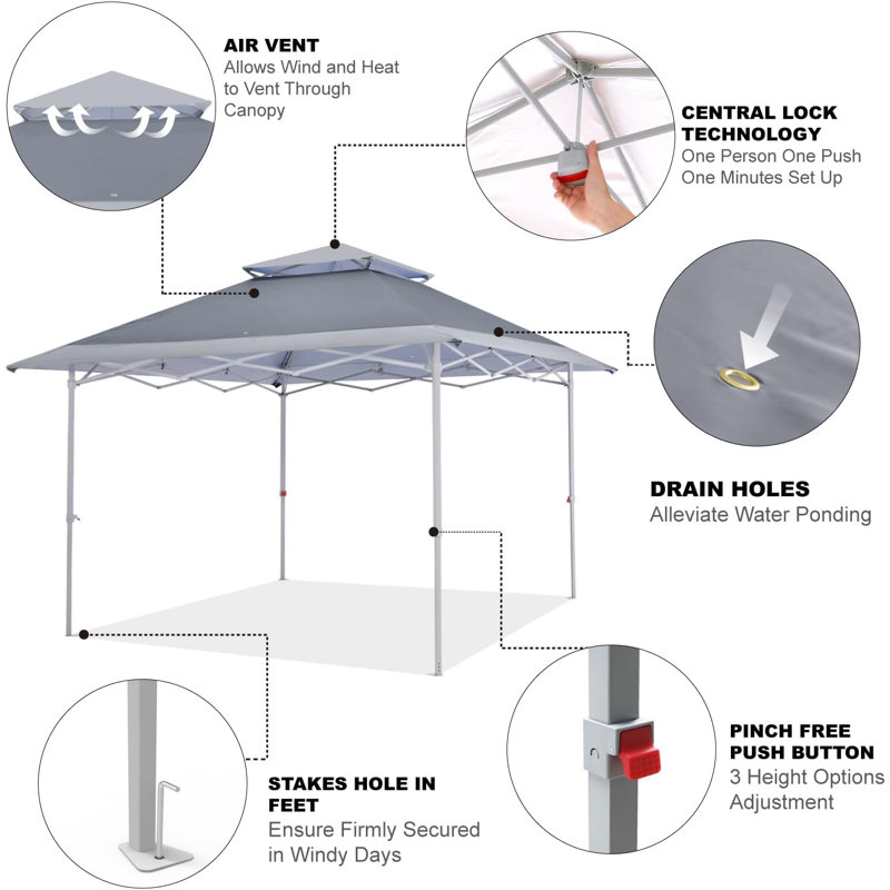 13X13ft Instant Pop Up Canopy Tent With Double Truss Frame, UV Protection, And Wind Vent Design For Outdoor Shade