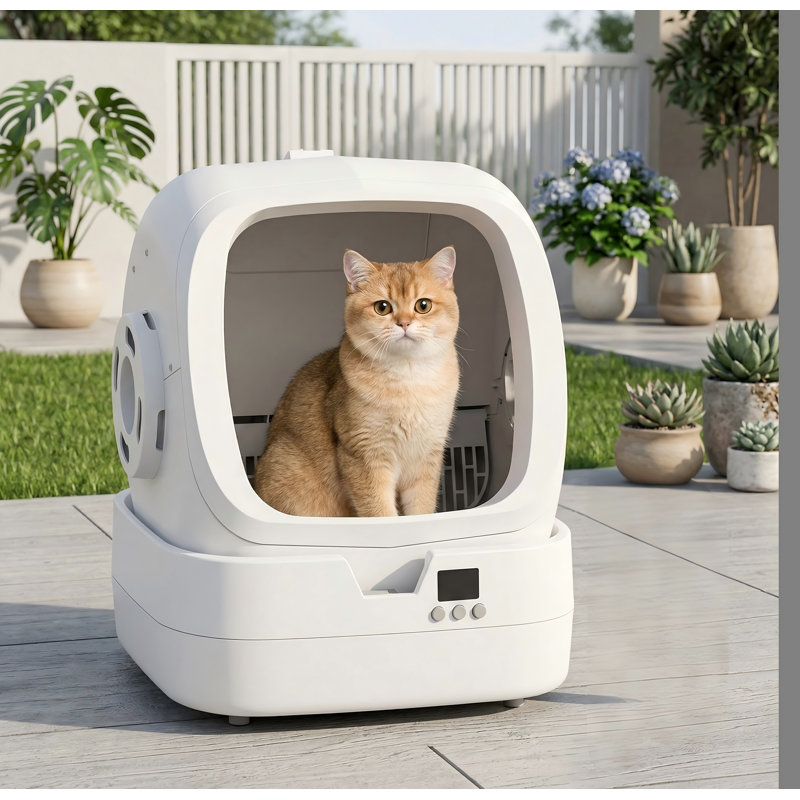Litière pour chat autonettoyante automatique, contrôle des applications et contrôle du poids, ultra-silencieuse, pour chats de taille moyenne et chatons, anti-pincement sécuritaire, assemblage requis, blanc
