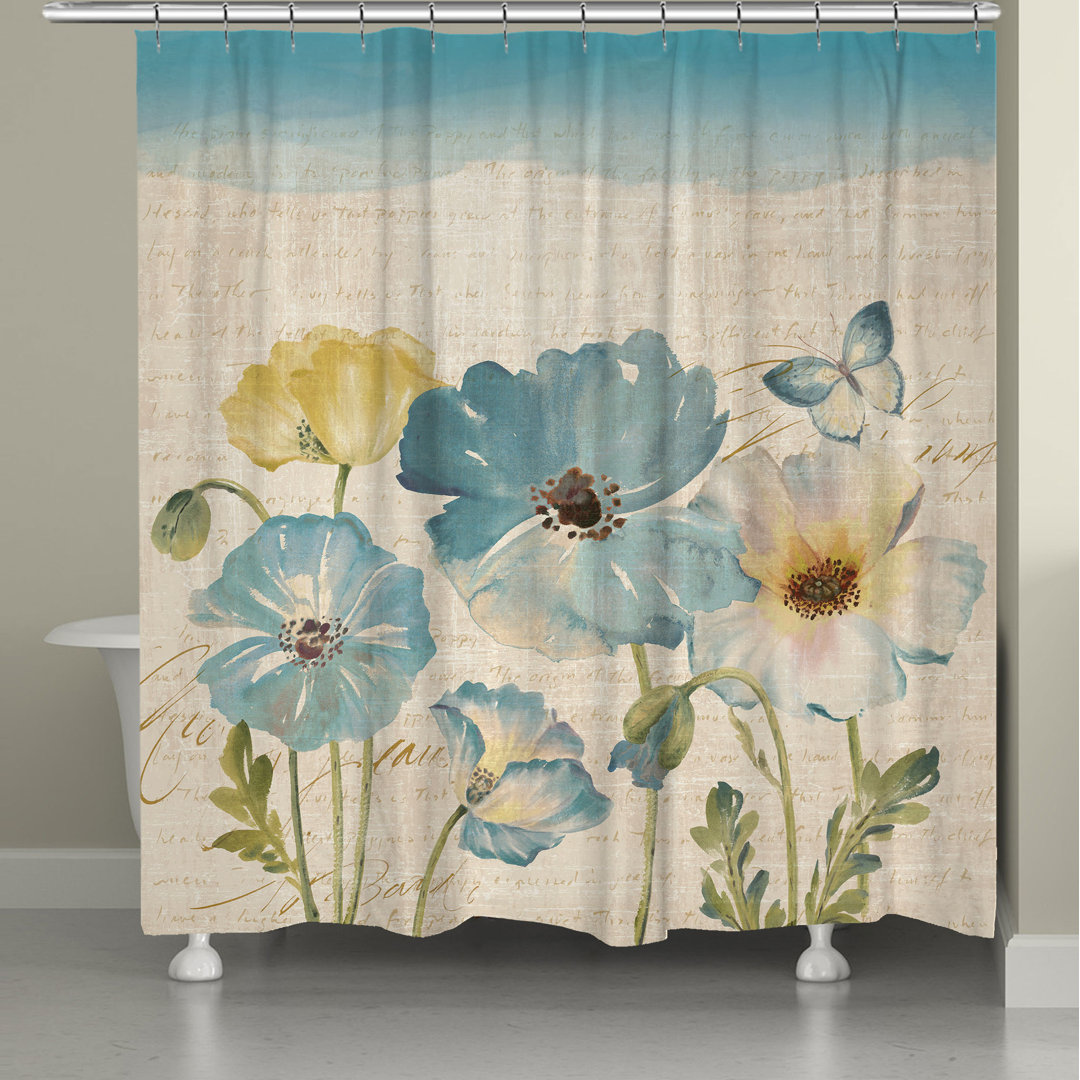 Argelia Water Color Poppies Single Shower Curtain Red Barrel Studio®