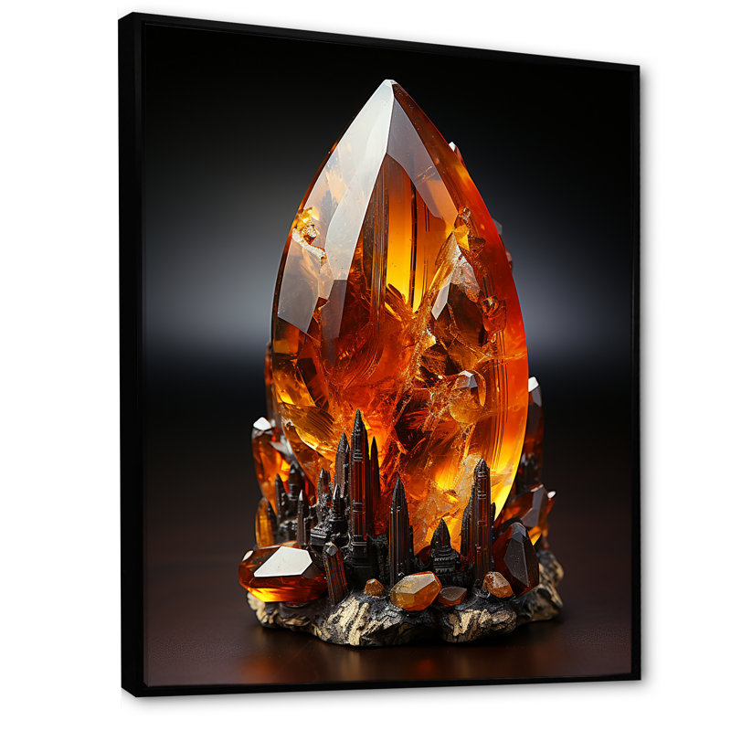 Citrine orange, pierre spirituelle orange - impression, H 20 po x l 12 po x P 1 po, Cadre flottant noir