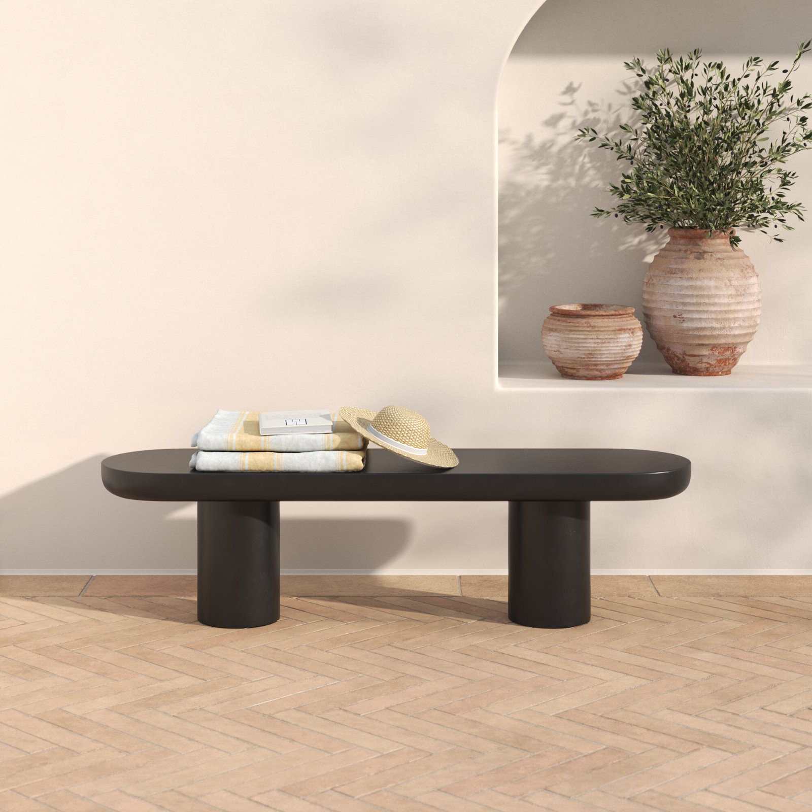 Ansel 68" Garden Bench, Black, 18.5"H x 68.0"W x 18.5"D