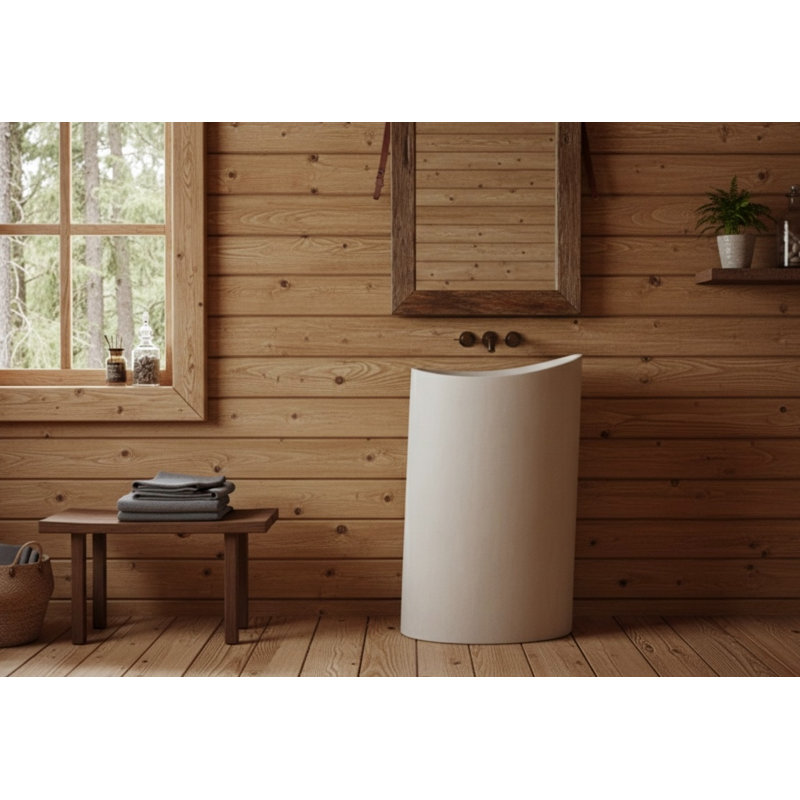 Vast Studio Freestanding Concrete Pedestal Sink – Modern Curved Basin Design for Luxury Bathroom, Durable Handmade Matte Finish