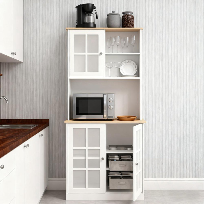 Kitchen Veloz avec huche, portes en verre et tablettes réglables