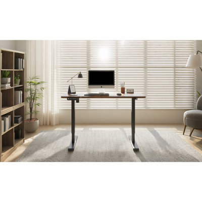 Bureau de 55 po à hauteur réglable brun rustique de 55 po pour le bureau à domicile, la structure, la technologie Collision et le système de port de charge de type c
