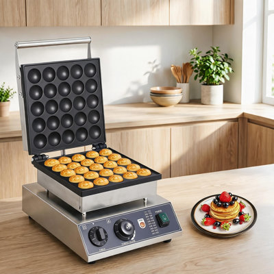 Muffin et crêpière de 25 tasses, conception à couvercle rabattable, trous ronds antiadhésifs de 1,8 pouce, température réglable de 50 à 300 ℃