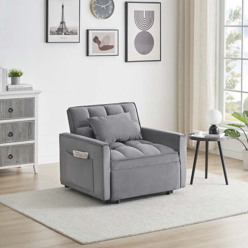 Fauteuil club en velours d'appoint convertible, Gris clair