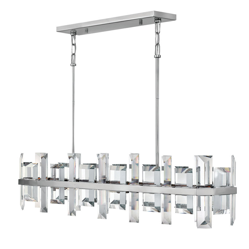 Lustre de luxe linéaire à huit lumières Odette - Cristal taillé émeraude, Nickel poli