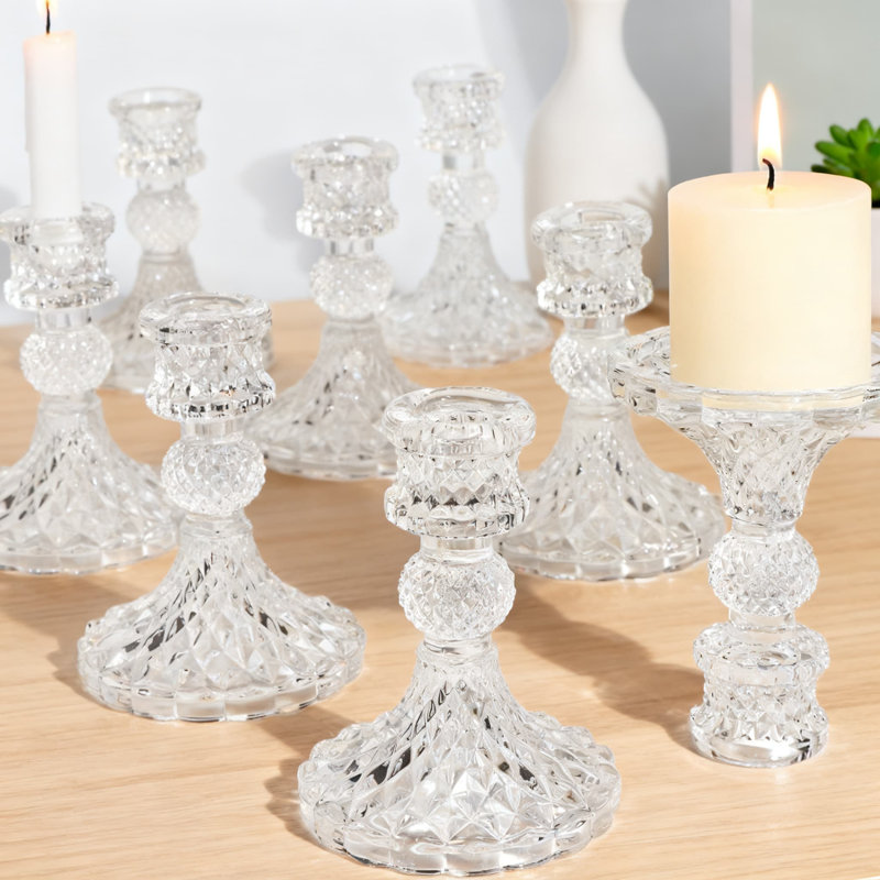 Ensemble de 12 chandeliers effilés en verre avec motif de losanges, 4 pouces de hauteur pour les centres de mariage et la décoration intérieure