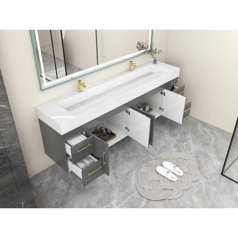Ensemble de meuble-lavabo double 84 po 84 po, Gris ultrabrillant