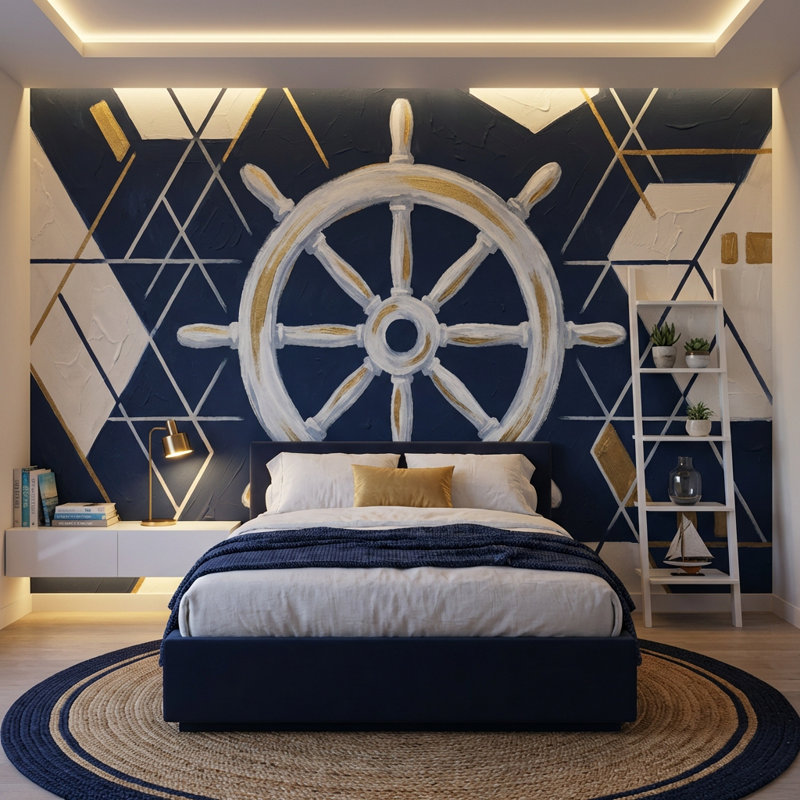 Panneau mural nautique, Non tissé, 120 po x 96 po
