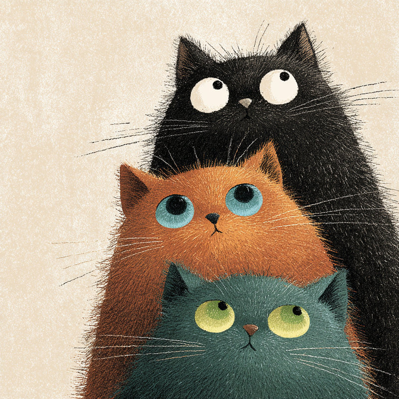 Stacked Cat Trio Wrapped Canvas Wall Art