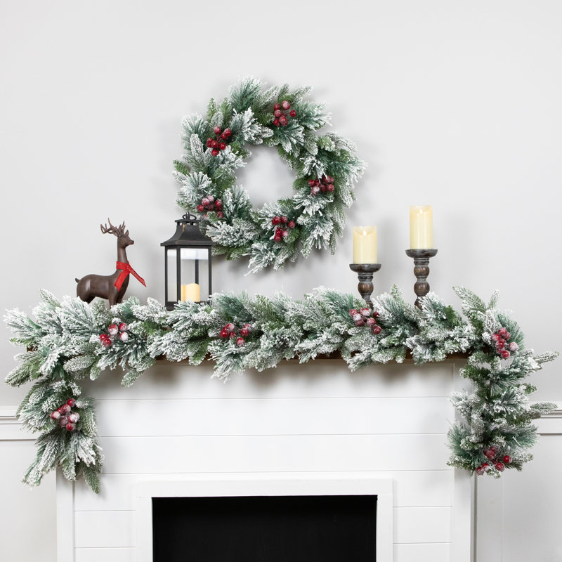 Real Touch Flocked Calloway Fir With Berries Artificial Christmas Garland - 7' X 12" - Unlit