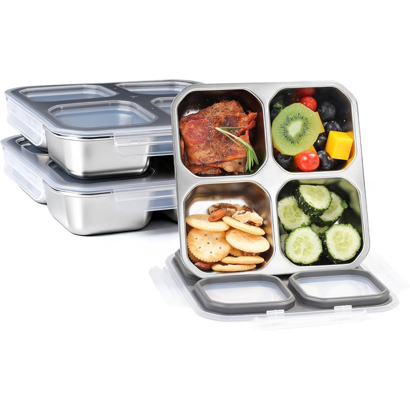 Stainless Steel Snack Containers with Lids 4 Compartment Lunchable Container