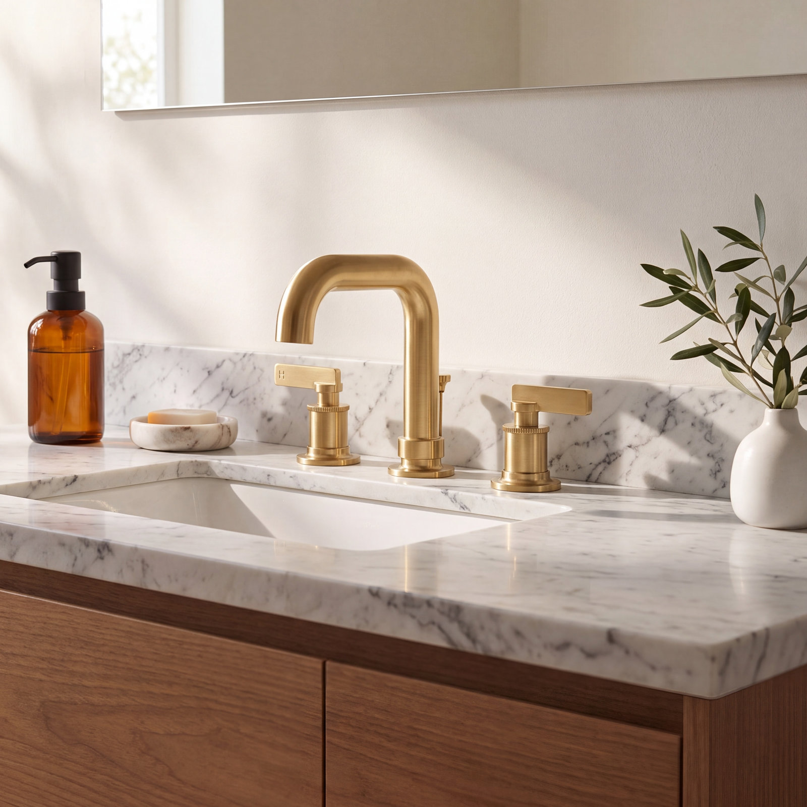 Castia Deck-Mount Bath Faucet Trim with Diverter, Moderne Brass