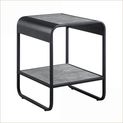 Concrete Gray &amp; Black Modern Coffee Table with Storage Compartment, Easy Assembly for Living Rooms