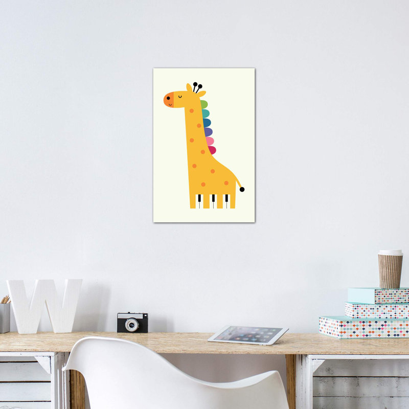 Girafe Piano par Andy Westface - impression d'art graphique, Pas de tapis, Toile tendue, H 26 po x l 18 po x 1,5 po