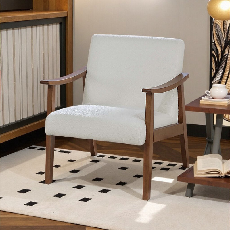Chaise d'appoint Mid-Century moderne - Revêtement en laine et structure en bois