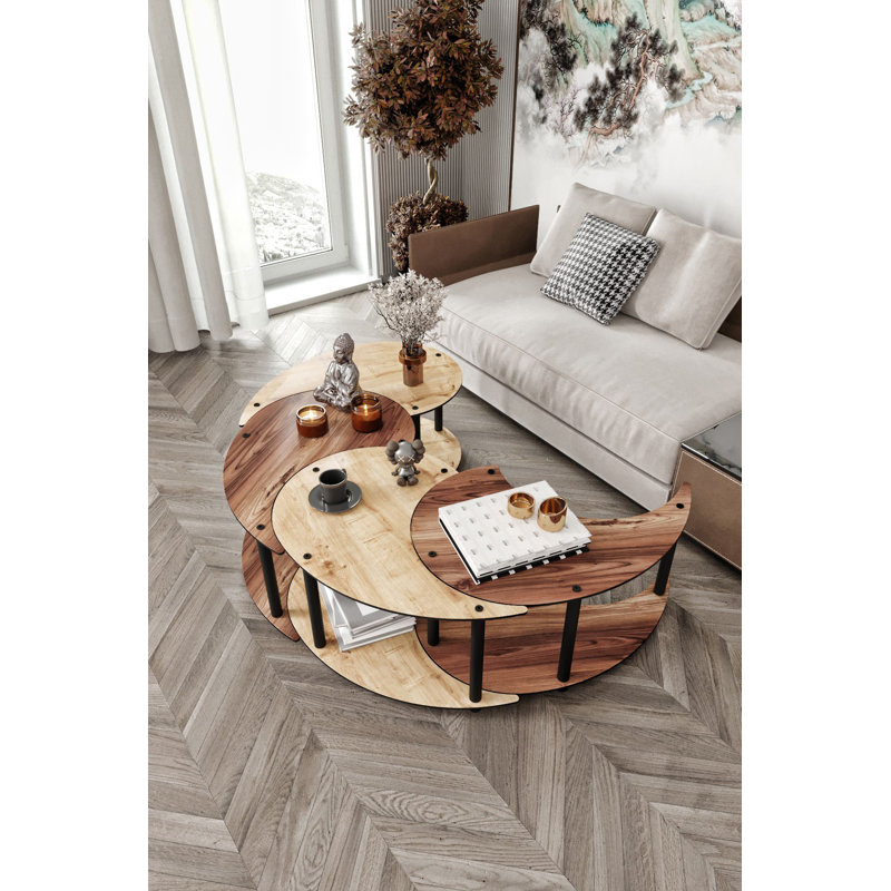 Coffee Table Set, 27.6" H x 27.6" L x 15" W, Brown/Oak