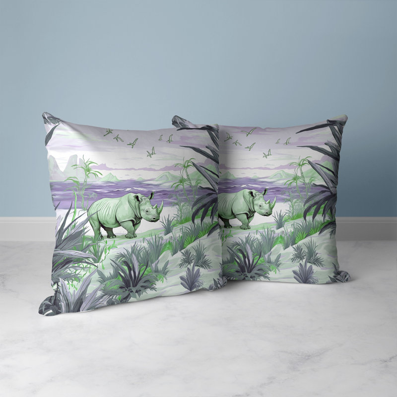 Coussin Coastal Rhino, Vert / mauve, H 16 po x l 16 po