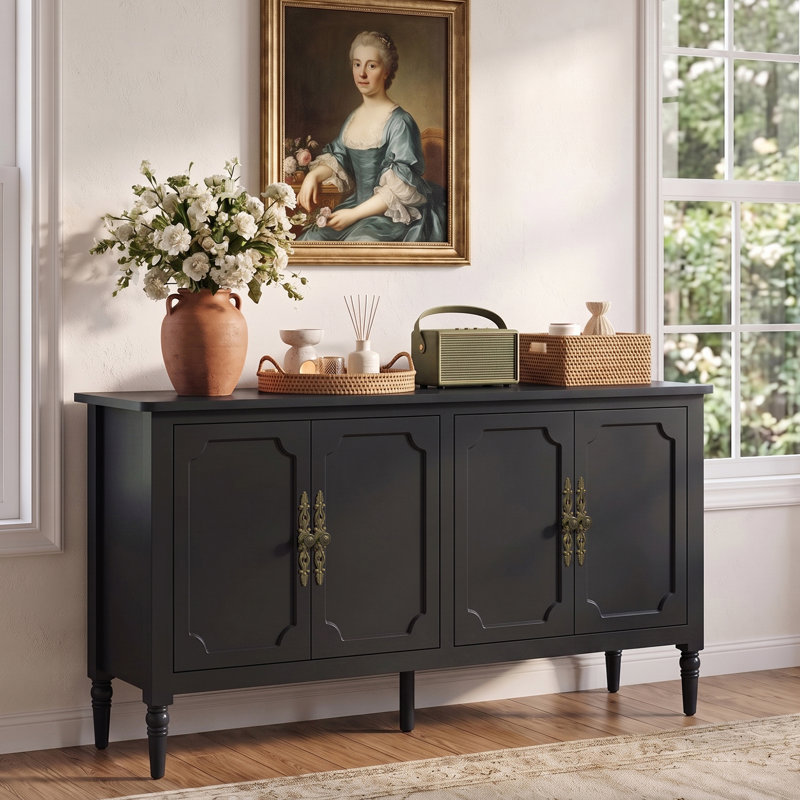 Buffet de 59 po de largeur avec tablettes réglables et 4 portes Collynns, Noir