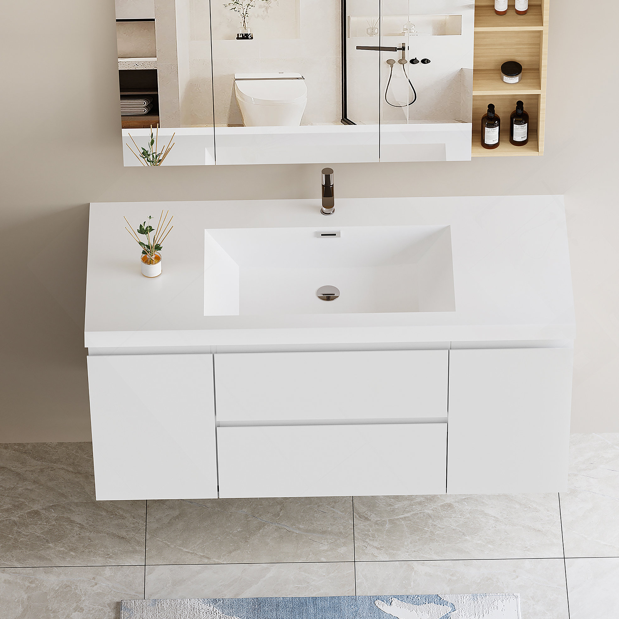 Ebern Designs Floating Bathroom Vanity with Sink, Modern Wall-Mounted ...