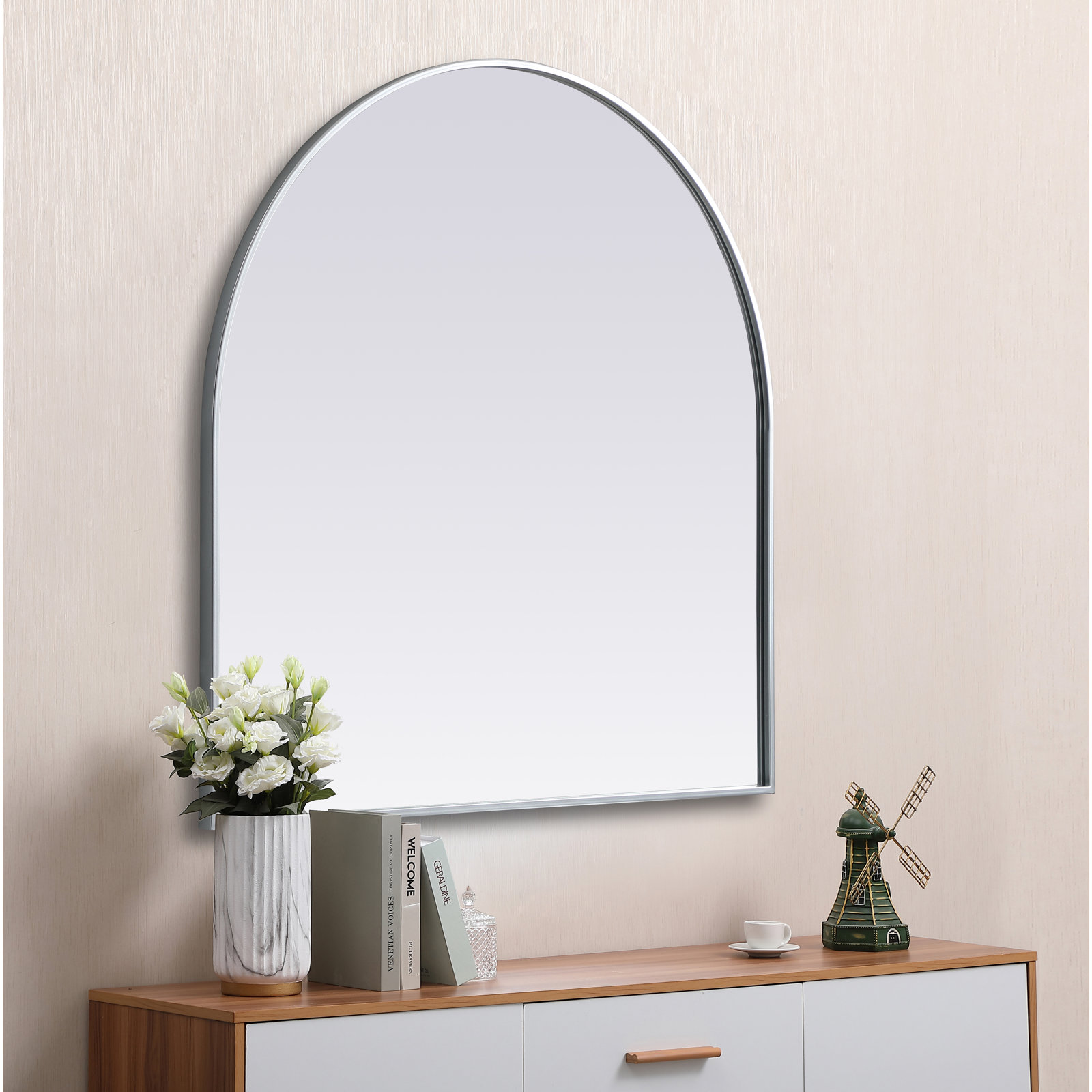 Sabine Metal Arch Wall Mirror, Silver, 36" x 36"