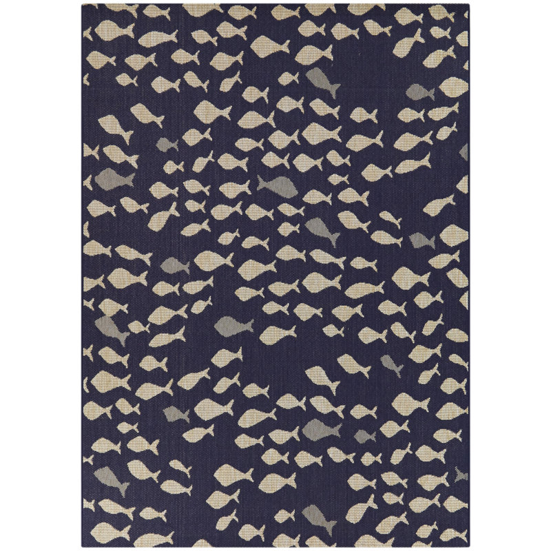 Tapis bleu marine en polypropylène tissé à la machine Uptal, Rectangle 5 pi 3 po x 7 pi