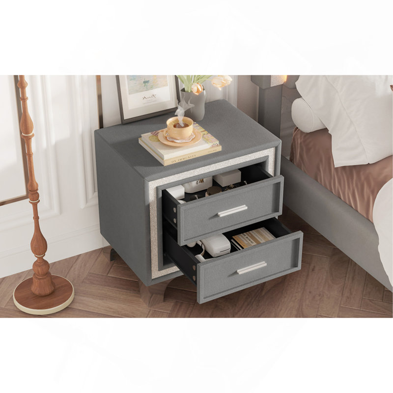 Table de chevet en bois exquise avec tiroir et portes, un ajout intemporel au décor de votre chambre à coucher., Gris