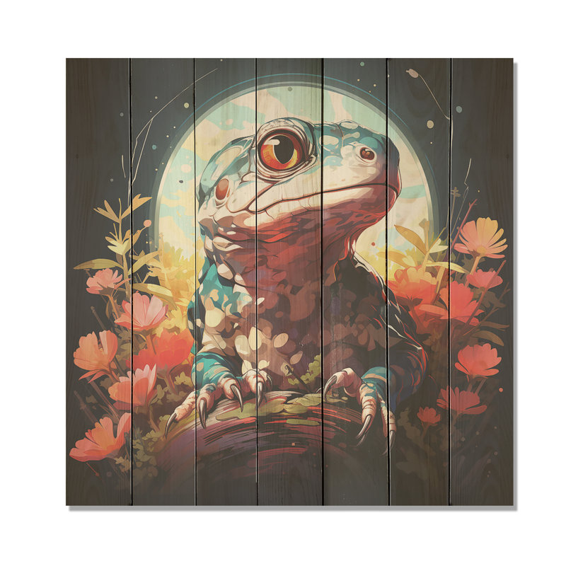 Salamandre reptile portrait II - Reptile / Amphibien sur bois, H 25 po x l 25 po