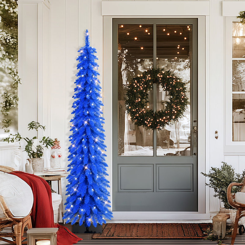 6' Pre-Lit Artificial Blue Alpine Pencil Tree