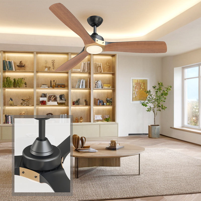 Matte Black and Distressed Koa 52" Ceiling Fan with LED Light and Remote
