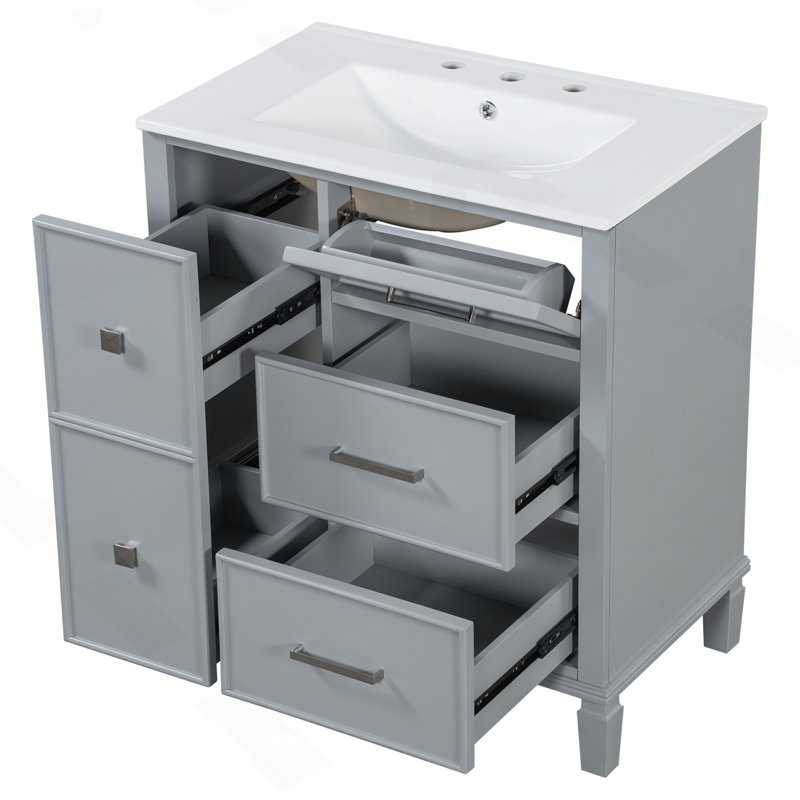 Meuble-lavabo sophistiqué avec conception de tiroir innovante et beaucoup de rangement, Gris