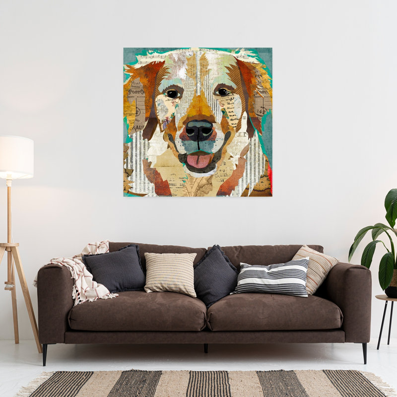 Art contemporain doré pour chien, H 36 po x l 36 po