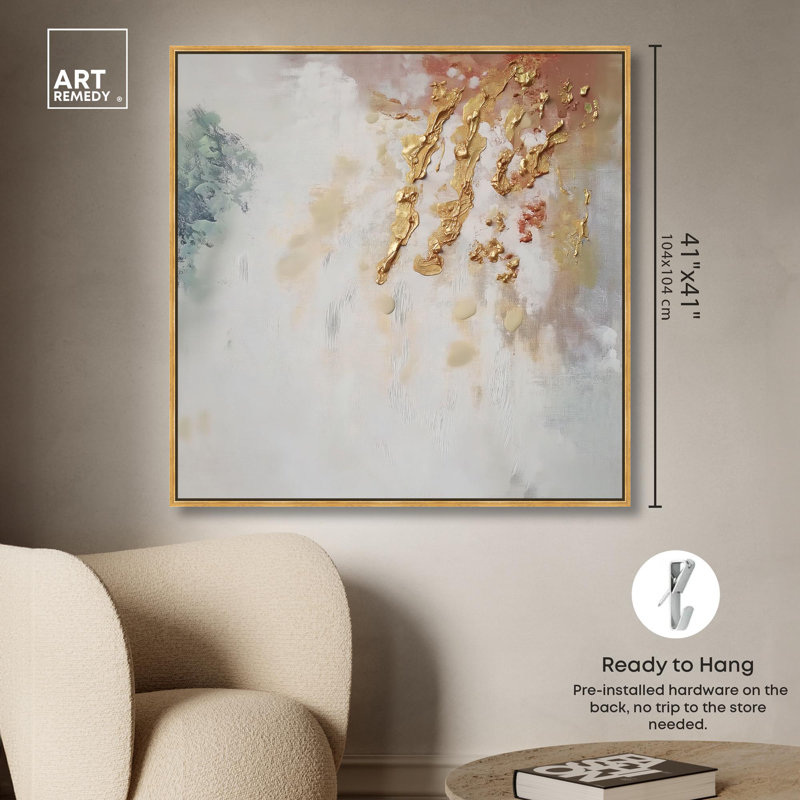 «Aurum Ascension Canvas Boho», art abstrait par Art Remedy, H 41 po x l 41 po, Cadre flottant doré