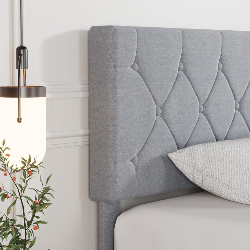 Twin Size Bed Set Upholstered Platform With Adjustable Diamond Tufted Headboard, Gray
