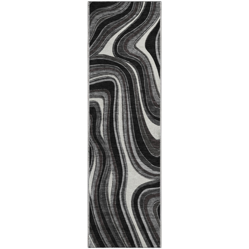 Tapis noir Prisco lavable à la machine de qualité supérieure, Tapis de couloir 2 pi 3 po x 7 pi 6 po
