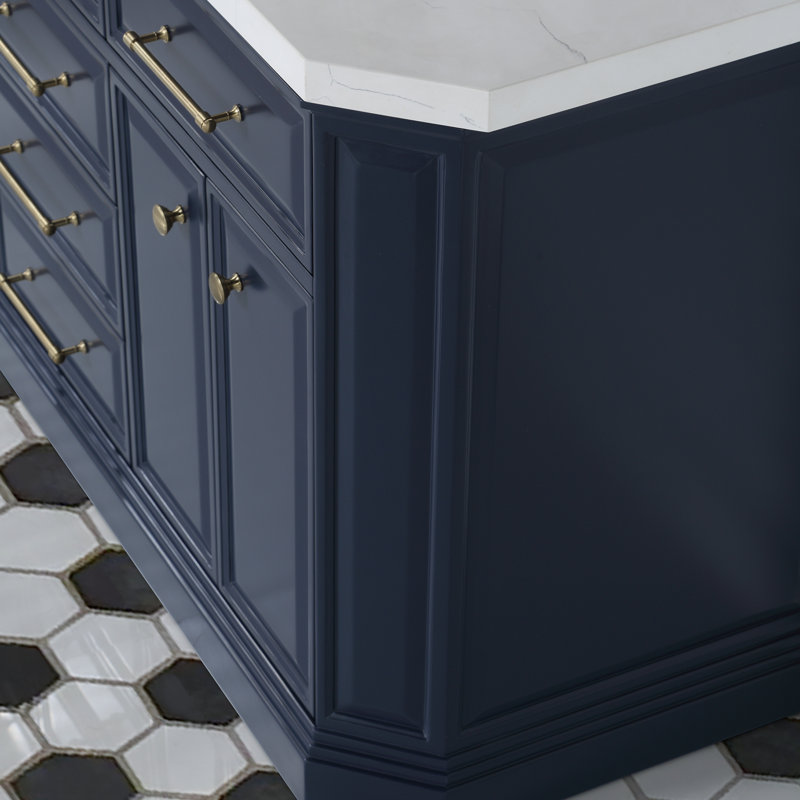 Regal Monarch Blue 60" Solid Wood Double Sink Vanity with Carrara Quartz Top