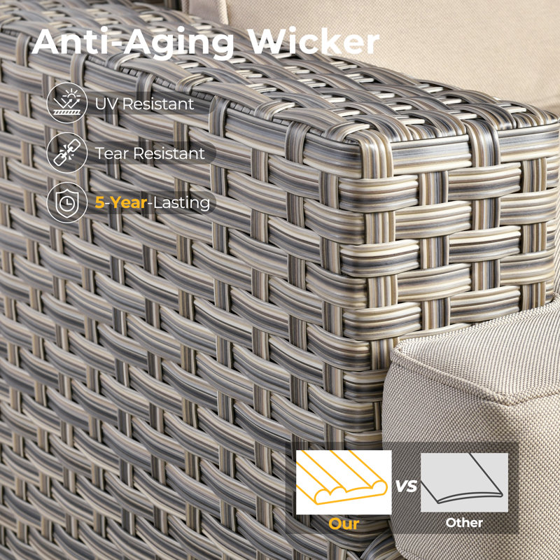 Beige Wicker 6-Person Outdoor Sectional Sofa Set with Cushions
