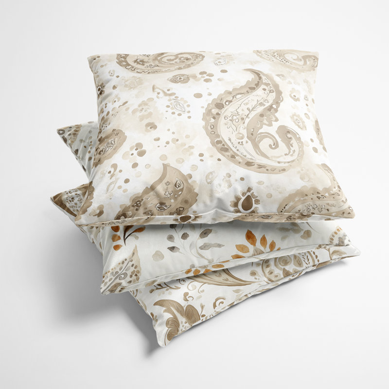 Coussin décoratif moderne à motif floral cachemire beige, H 16 po x l 16 po