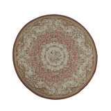 Hand-Knotted High-Quality Rose and Ivory Round Area Rug