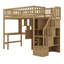 Lit mezzanine simple avec bureau et tablettes de rangement, escalier, lumières DEL, armoire-824419480