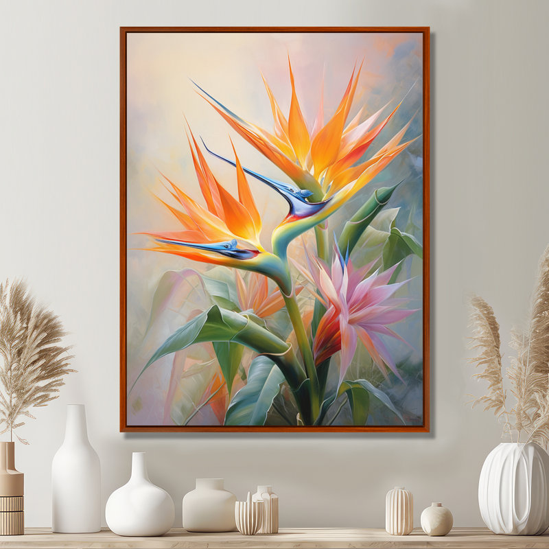Oiseaux du paradis romantique, reproduction d'art botanique, H 32 po x l 24 po, Cadre photo noir