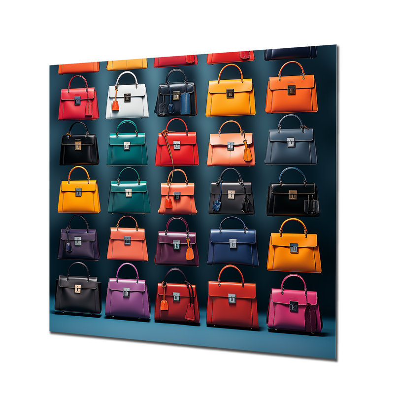 Motif coloré de sacs à main II - art mural en métal Fashion Bag, H 16 po x l 16 po