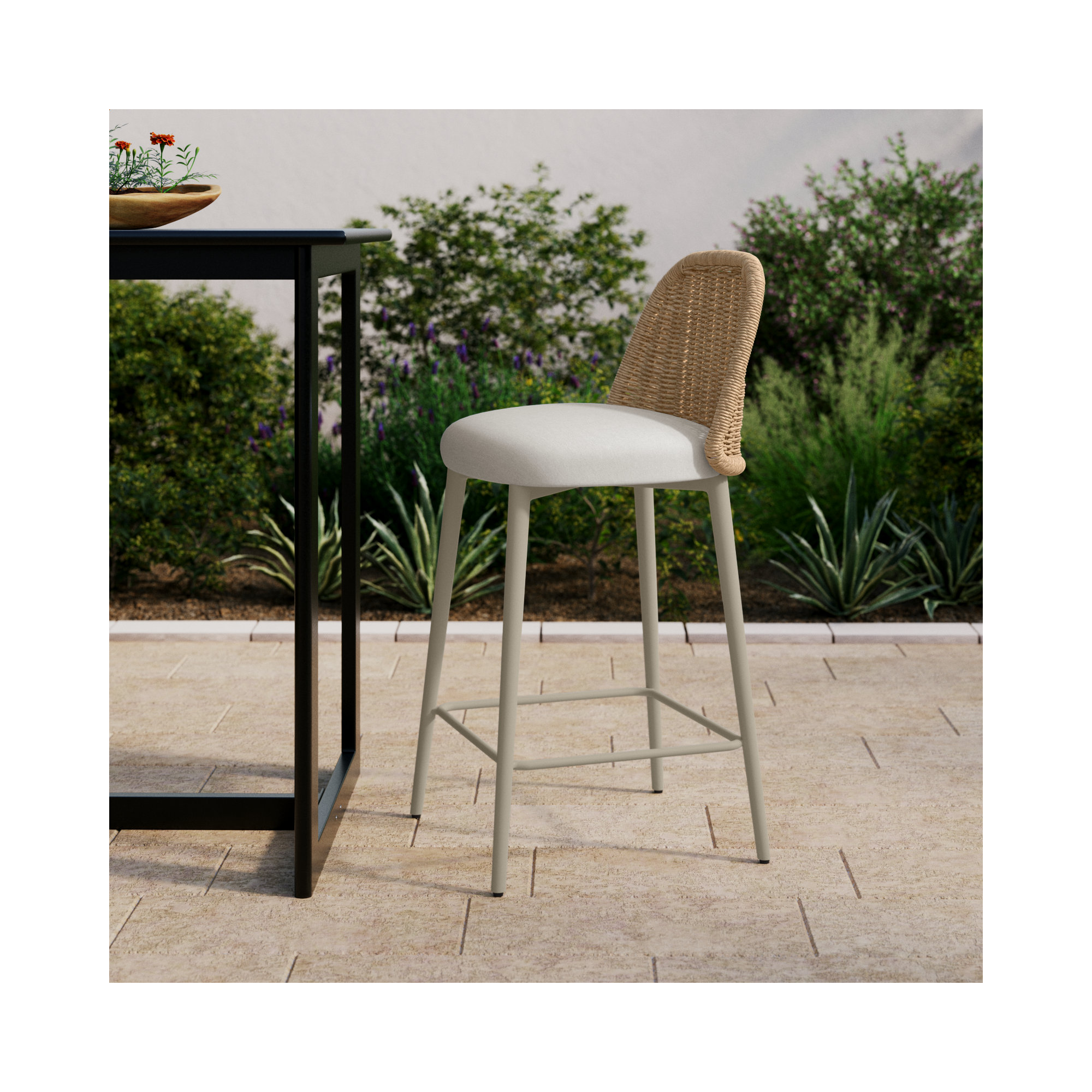 Franco 39.4'' Outdoor Bar Stool with Cushion, Counter Stool (26” Seat Height)