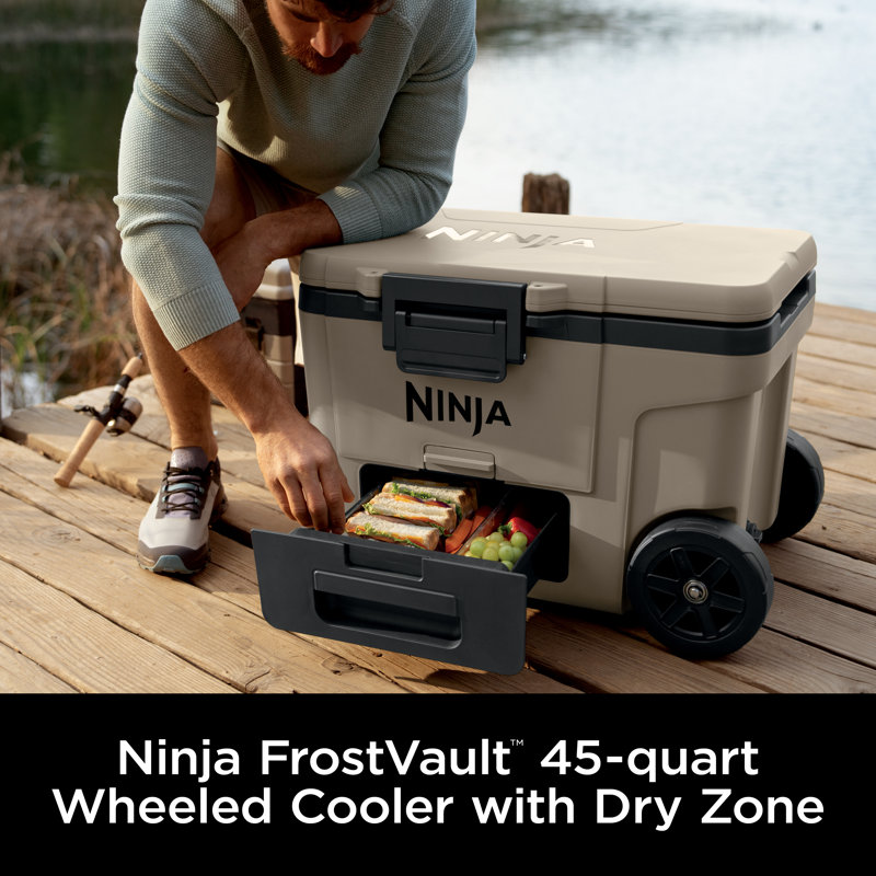 Ninja FrostVault 45qt Wheeled Cooler with Dry Zone, Integrated Fridge-Temp Dry Storage Drawer, Premium Heavy-Duty Insulated Cooler, Keeps Ice for Days, Lakeshore FB245BL