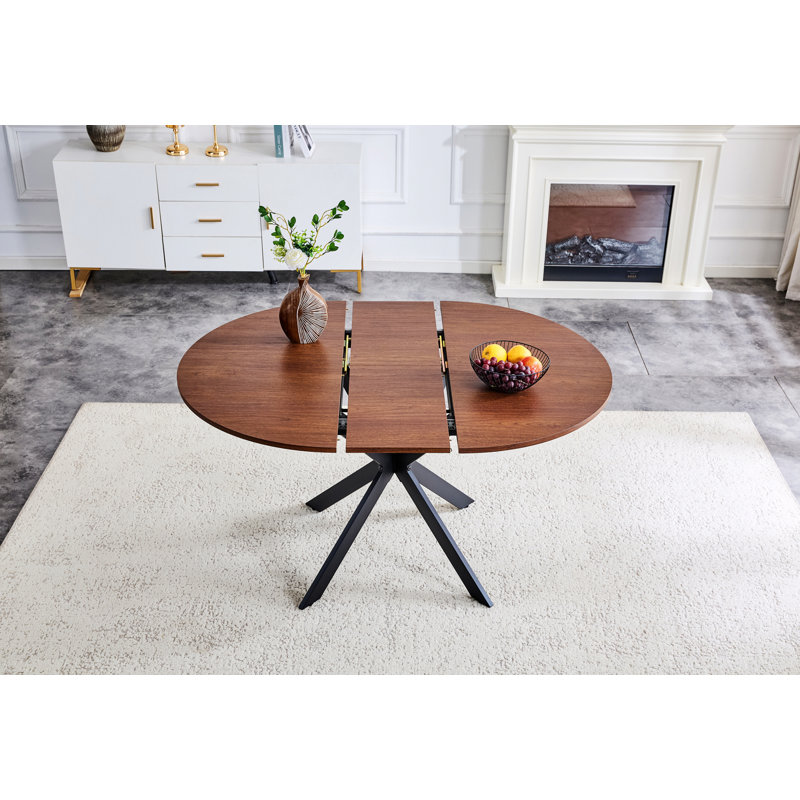 Table de salle à manger extensible ronde avec pieds robustes en métal, Noyer, H 29,92 po x L 54 po x l 42 po