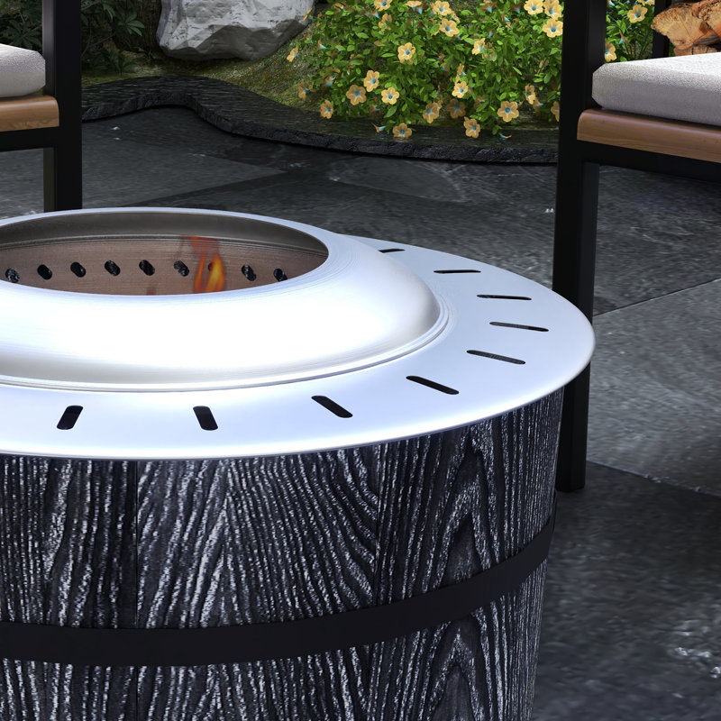 Foyer sans fumée de style 20 po, combustion du bois à faible fumée pour le plaisir de la cour arrière, patio, pique-nique, camping, avec tapis, foyer noir, 20 po, camping