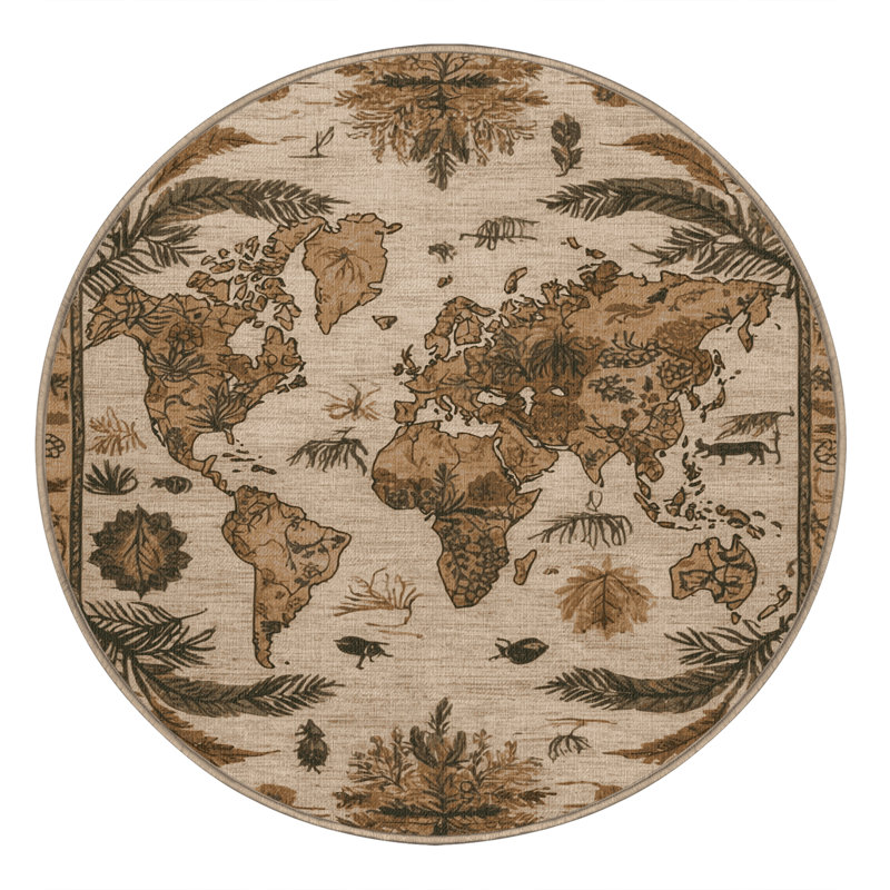 Tapis brun lavable à la machine, Rond 3 pi